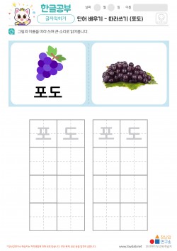 단어 배우기 - 따라쓰기 (포도) 학습지